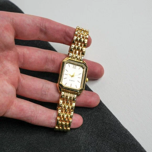 Gold Rectangle Analog Watch White Dial - Picture 12 of 12